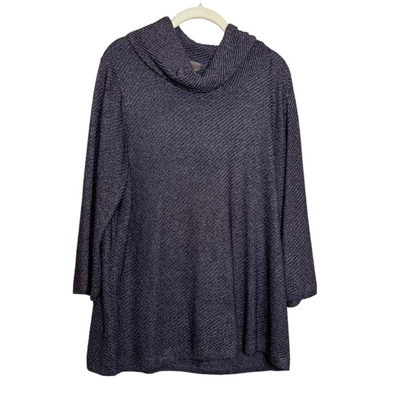 Chico's Sweaters - EasyWear by Chicos Womens Knit Top XL Purple Silver Cowl Neck 3/4 Sleeve